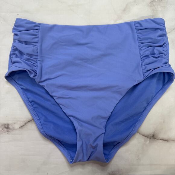 Bar III High Waist Shirred Side Bikini Bottom Size S Berry Periwinkle Blue New - Picture 2 of 5